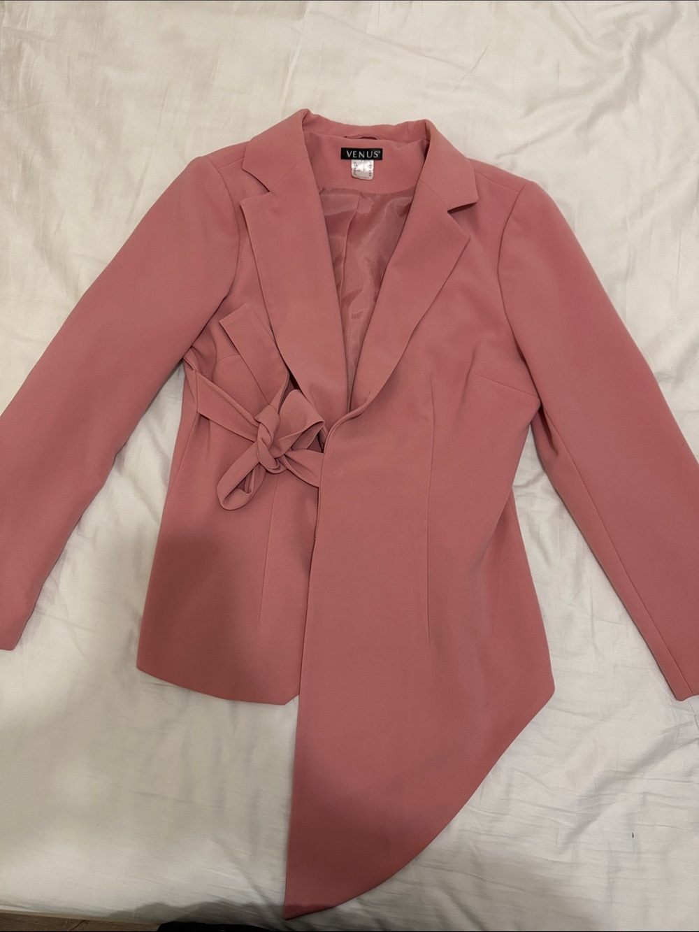 VENUS Dusty Rose Asymmetric Tie-Waist Blazer